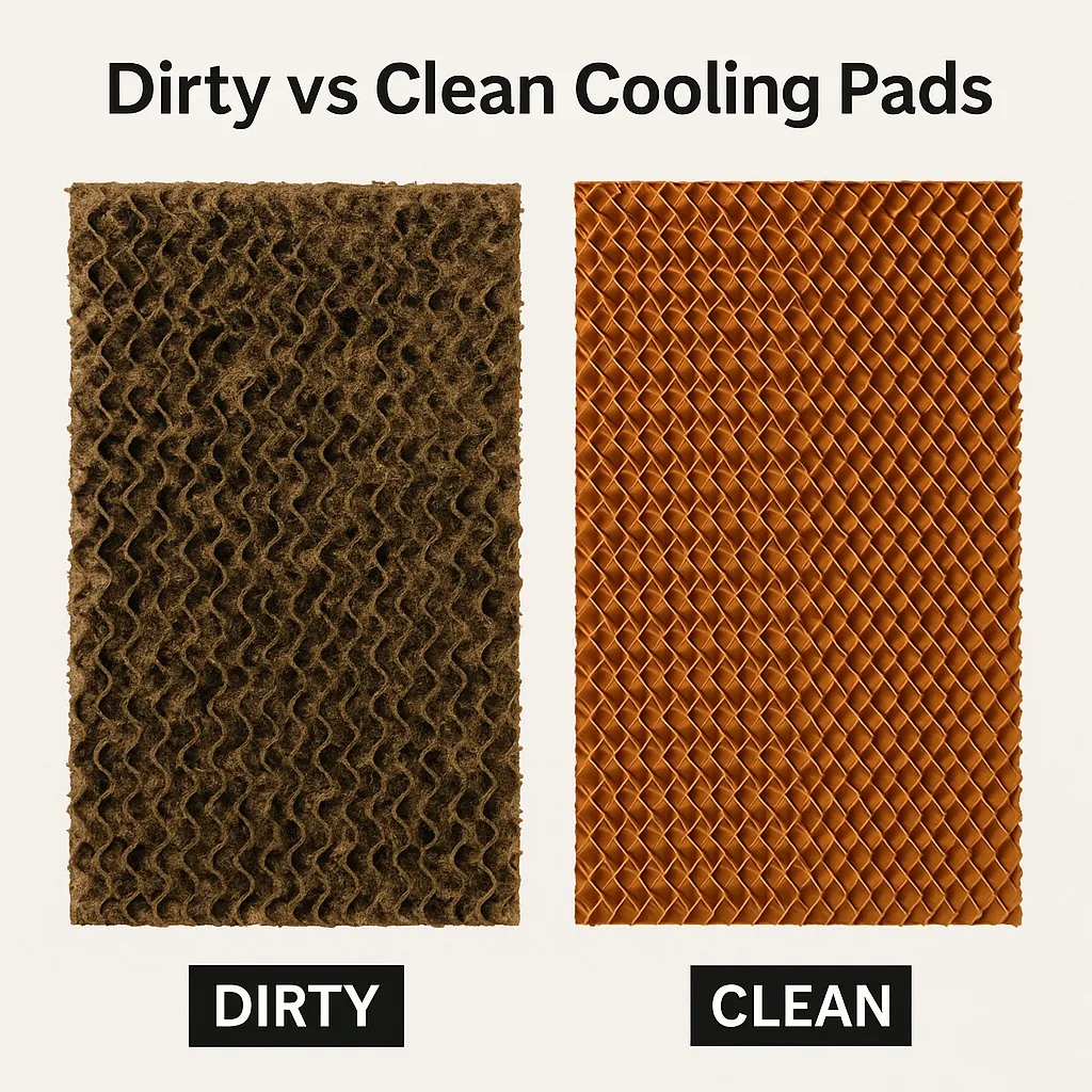 Air cooler dirty moldy pads vs clean pads - before and after cleaning with vinegar solution